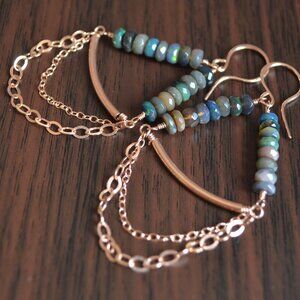 Black Opal and Rose Gold Chandelier Earrings - Handmade